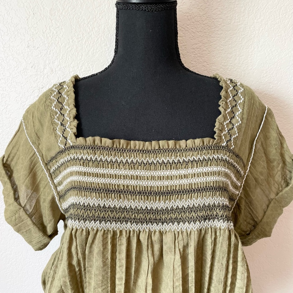 Free People Olive Green Embroidered Peasant Blouse Women’s XS NWOT - Picture 5 of 11